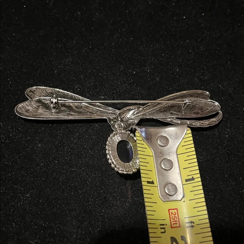 Silver Dragonfly Brooch with Blue Gemstone